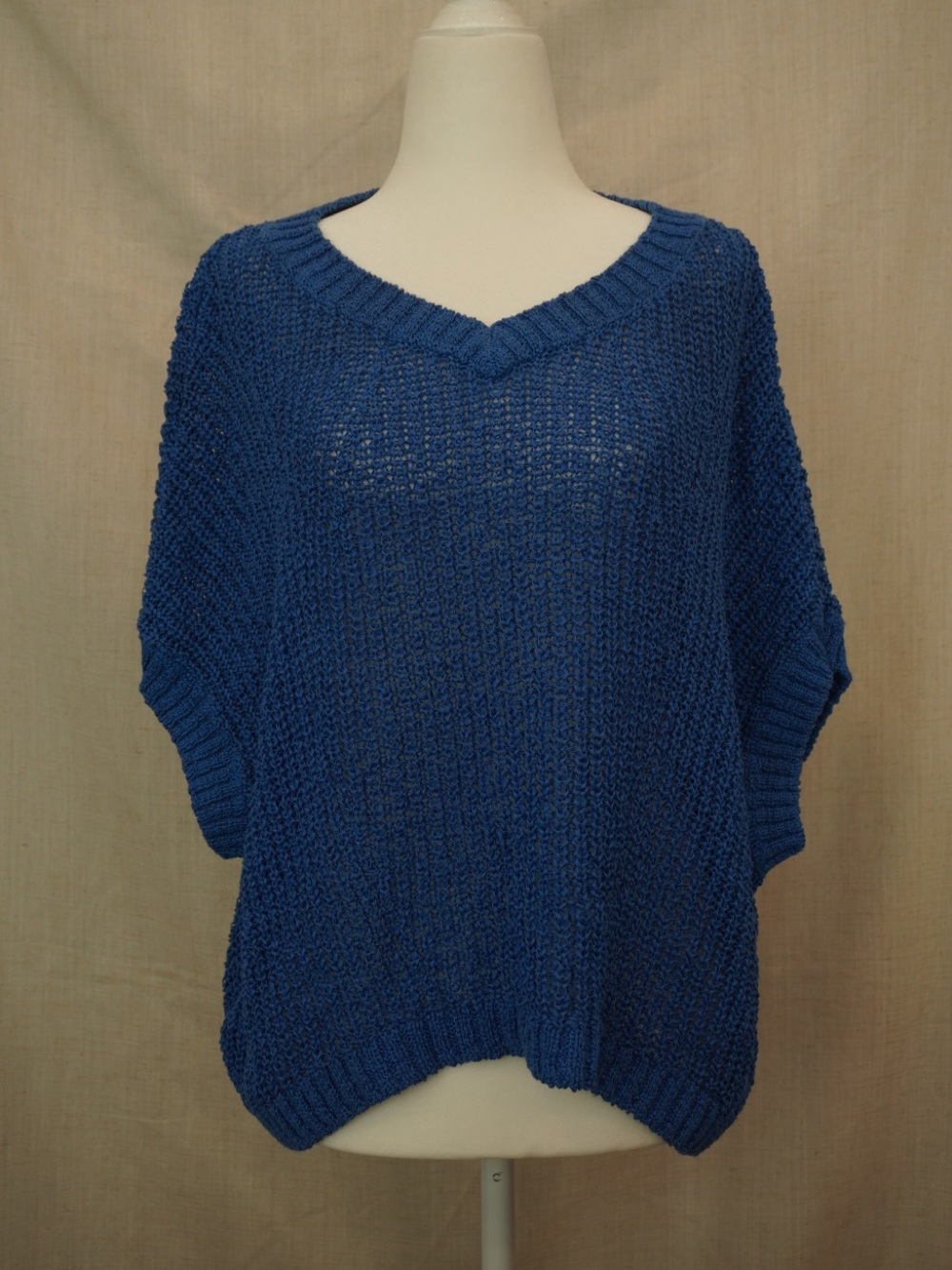 Blue V-Neck Oversized Knit Sweater/Swim Suit Cover Up